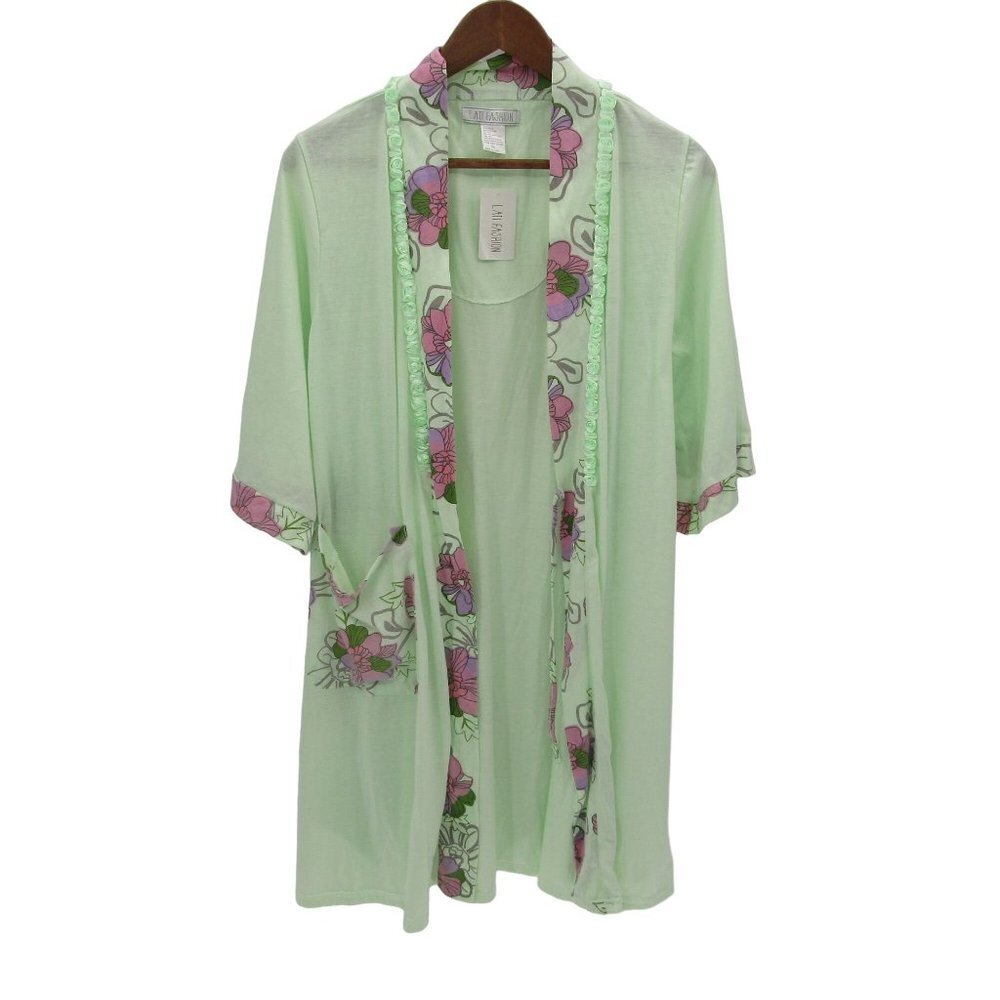 Womens Short Sleeve Floral Robe Size M Green Pink Sleepwear Pajamas Lati Fashion